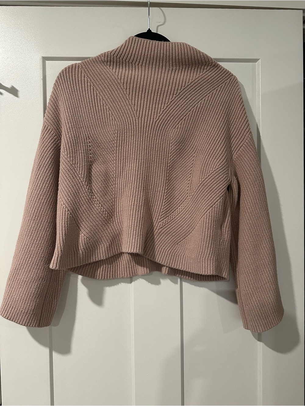 Maeve Blush Pink Ribbed Knit Cropped Cardigan